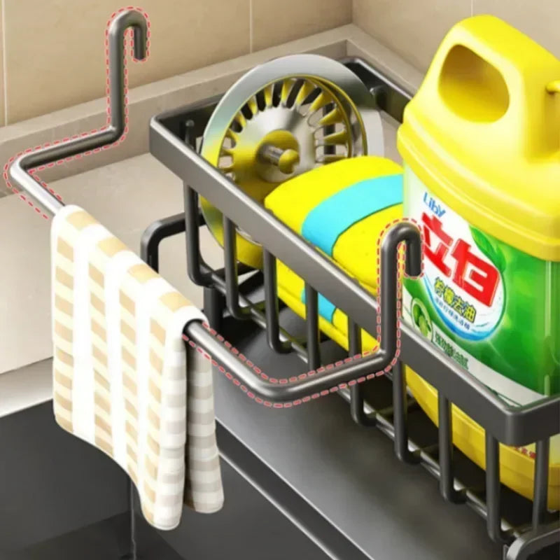 Space Saving Kitchen Sink Dish Rack Sponge Holder Water Drain Basket
