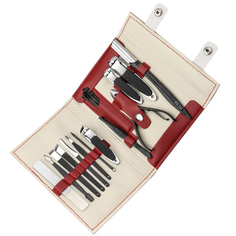 19pcs Stainless Steel Nail Scissor Set Full Set Nail Clippers Household Cuticle Nipper Manicure Tools Nail Clippers Zpaxo burgundy 19 pcs