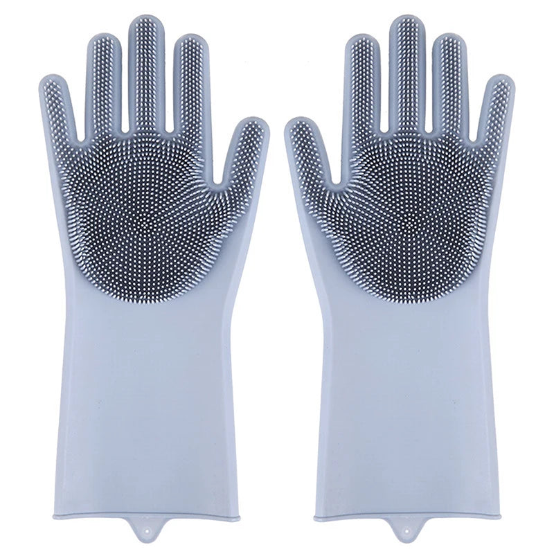 1Pair Silicone Dishwashing Gloves Bathing Gloves Dishwashing Cleaning Gloves Suitable For Household Sponge Brush Cleaning Tools Zpaxo Gray
