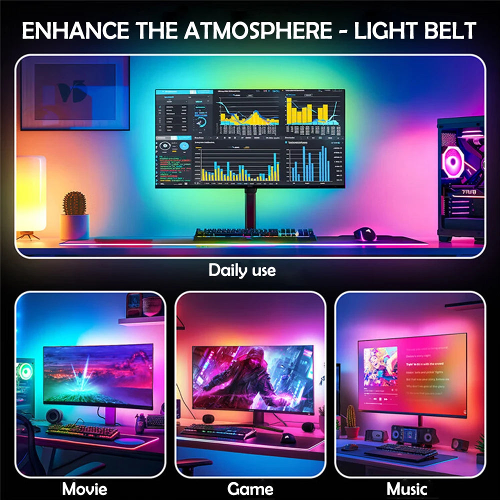 RGB Gaming Light Sync Strip Screen Backlight with Smart APP Control Ambient Lighting DIY Color Modes Computer Game Room Zpaxo