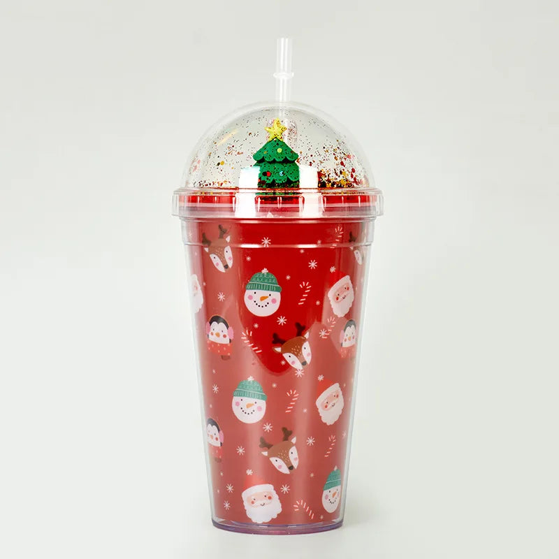 Christmas Double-Layer Straw Cup – Micro Landscape Holiday Mug Holiday Drinkware Zpaxo D
