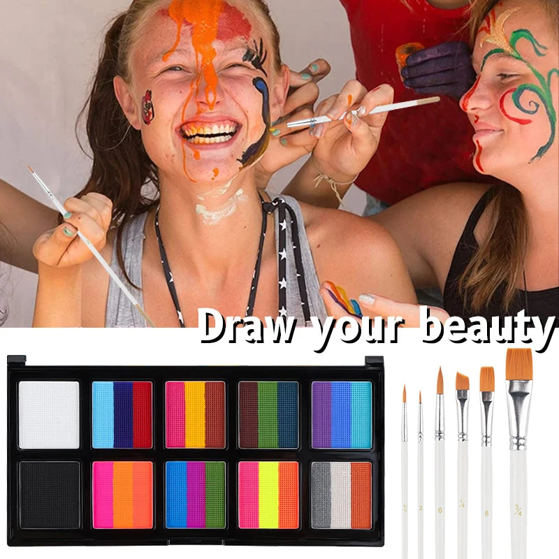 10-grid 26 color Water-Based Body Paint Palette,Easy-to-Clean Face & Body Paint Palette with Brushes,Body Paint Makeup for Party Zpaxo