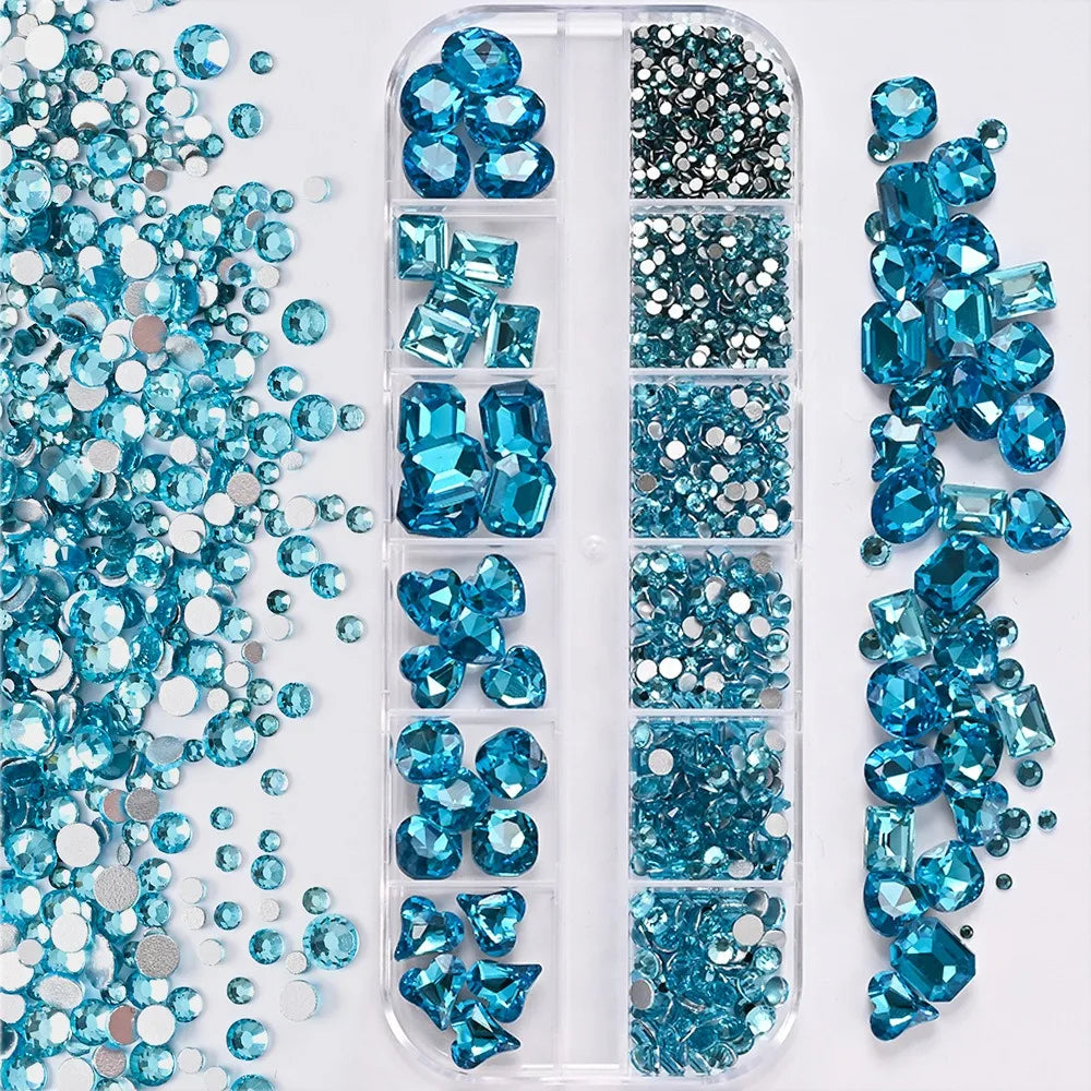 12 Grids 3D Nail Art Rhinestones Mixed Shapes Clear Glass Diamond Zpaxo 5