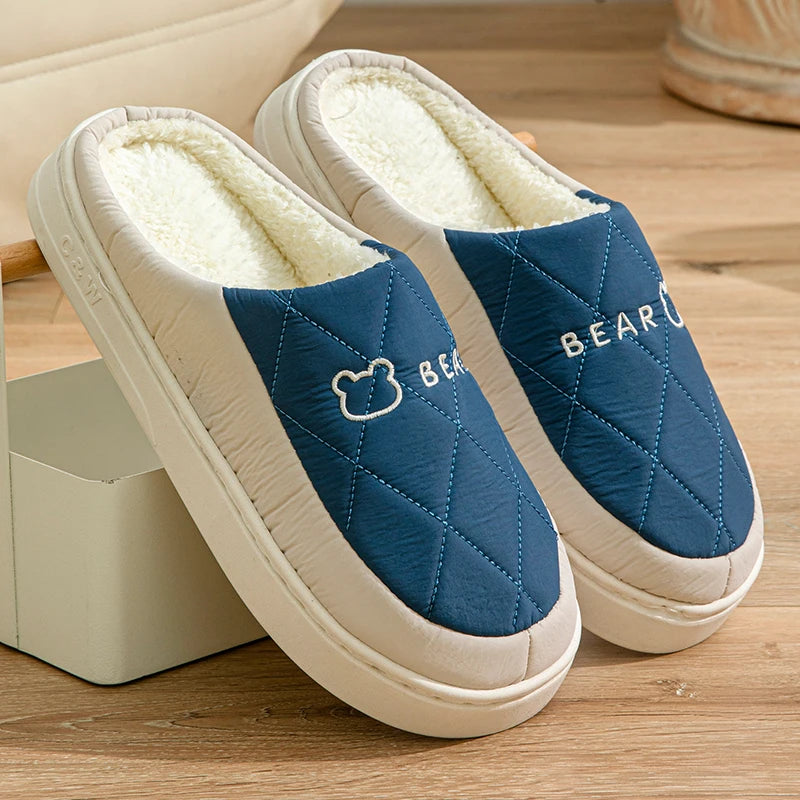 Winter Warm Fur Slippers Men Women Couples House Non Slip Soft Shoes Zpaxo blue 40-41