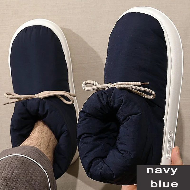 Winter Men Slippers Short Plush Women Cotton Boots Waterproof Outdoor Zpaxo navy blue 40-41
