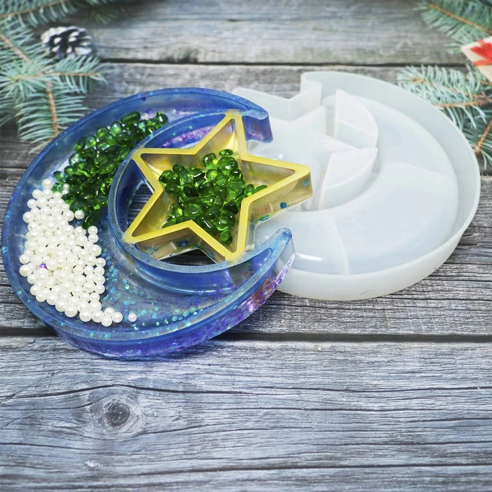 Moon Star Tray Silicone Resin Mold Crescent Jewelry Display Storage Tray Crafts Casting Mould Home Decor Zpaxo