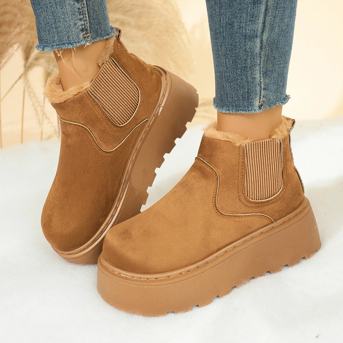 Women Snow Boots 2025 New Fleece Thickened Shoes Winter Fashion Warm Short Boots Large Size Cotton Shoes Ladies Zapatos De Mujer Zpaxo camel 36