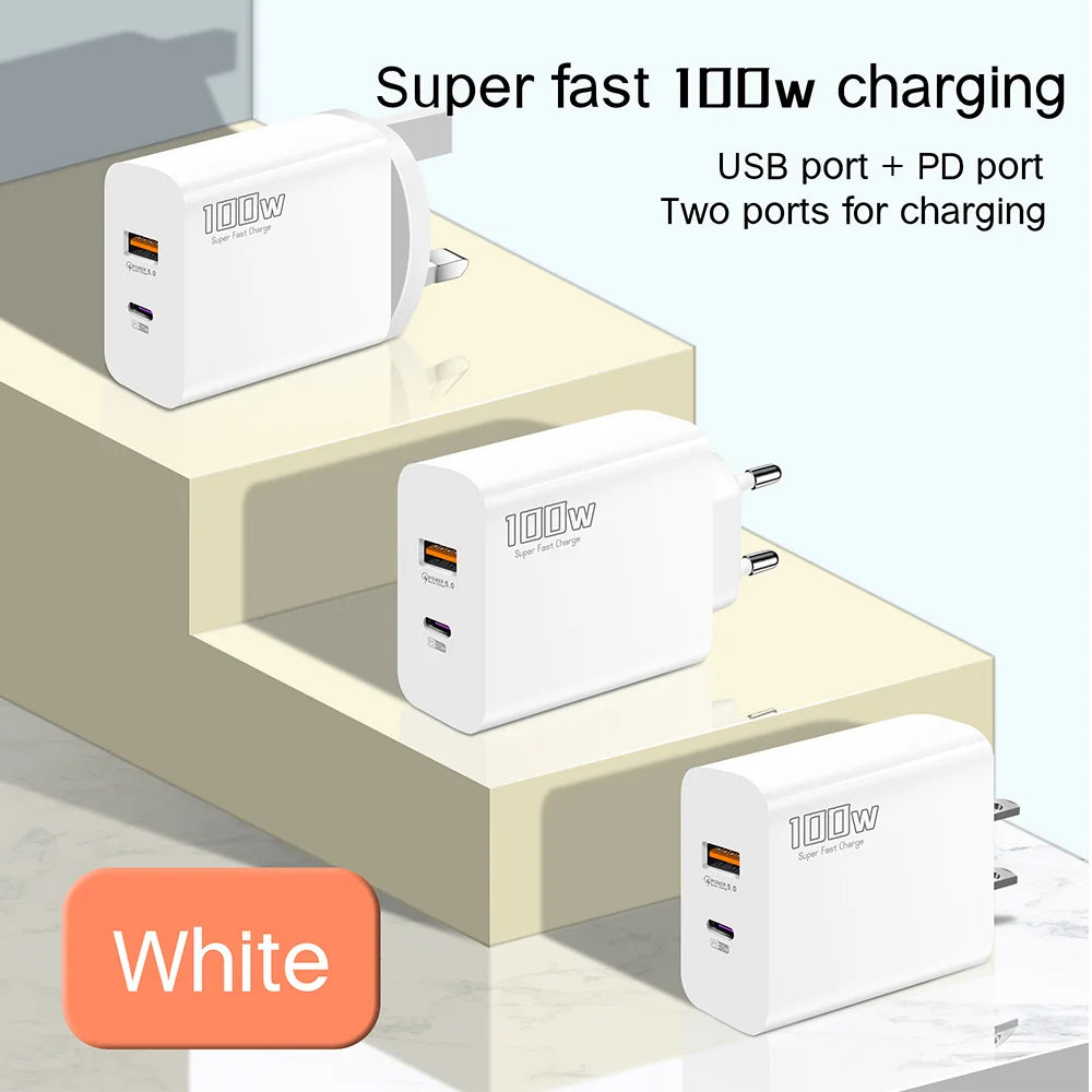 100W Fast Charger Dual-port USB Type-c Charging Head Mobile Phones