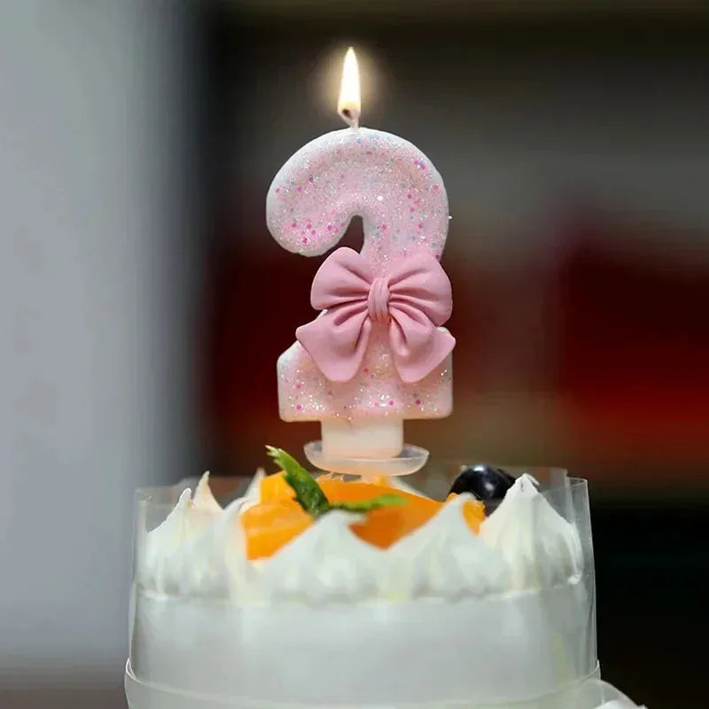 Cute Pink Bow 3D Digital Cake Candles Suitable Birthday Party