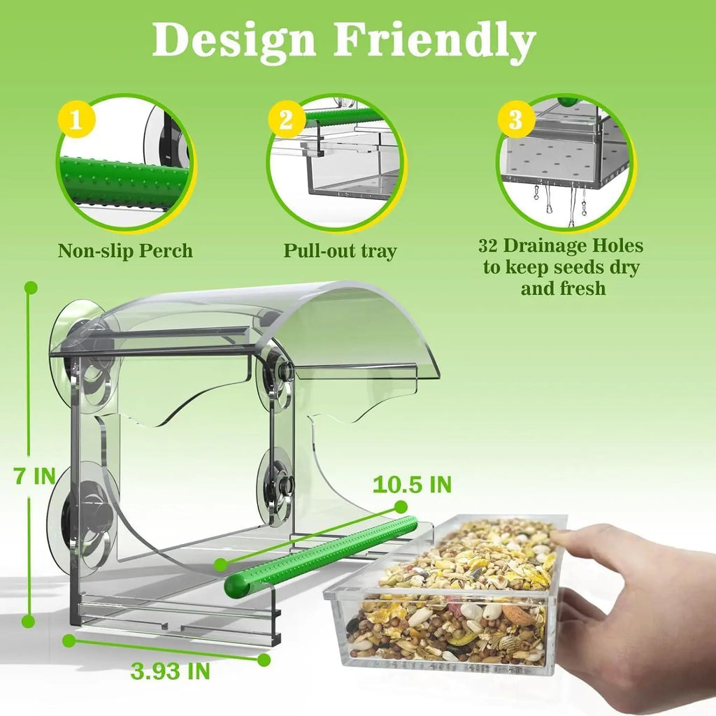 Acrylic Window Bird Feeder Clear House Suction Cups Removable Tray