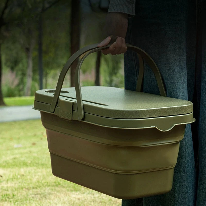Foldable picnic basket for convenient travel covered camping large capacity multifunctional handheld storage basket Zpaxo