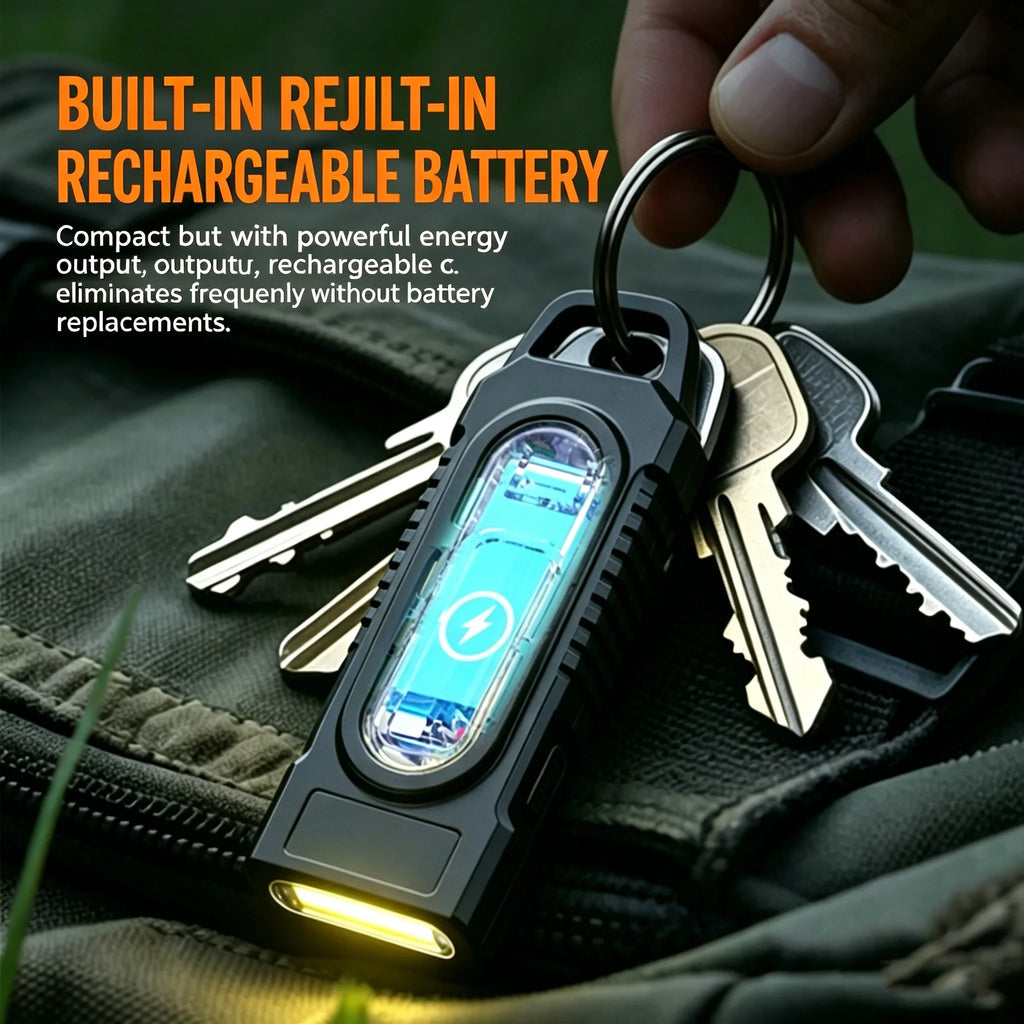 Mini COB LED Keychain Flashlight – USB-C Rechargeable, IPX4