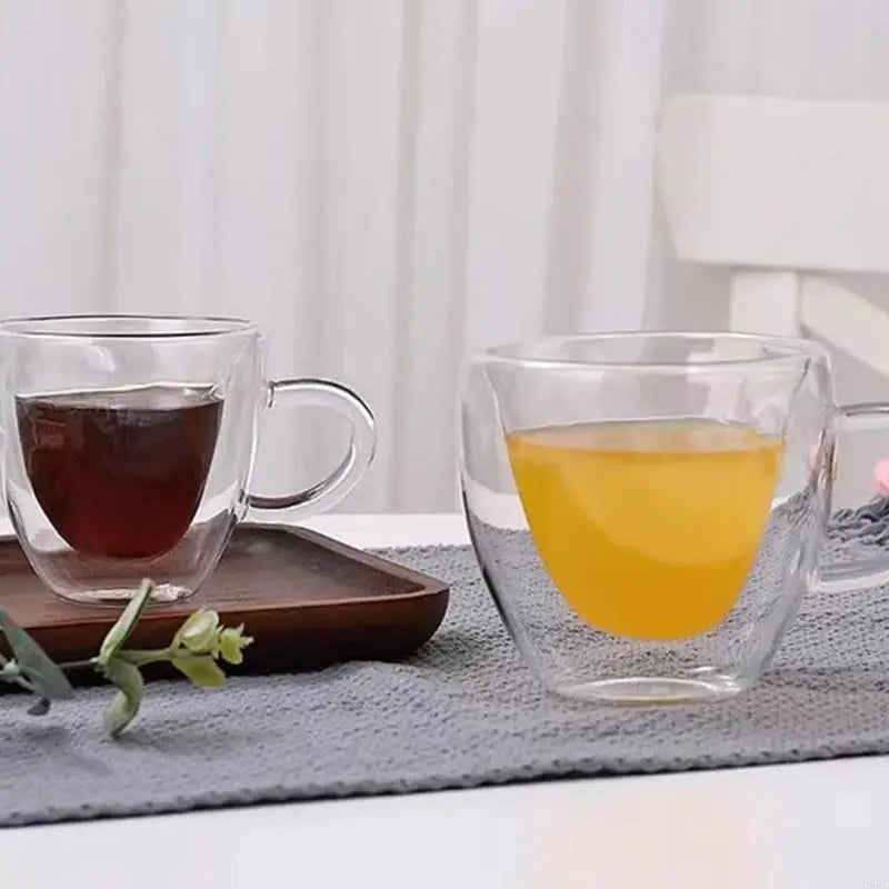 Heat Resistant Heart Glass Cup Double Layer Insulation Coffee Mug