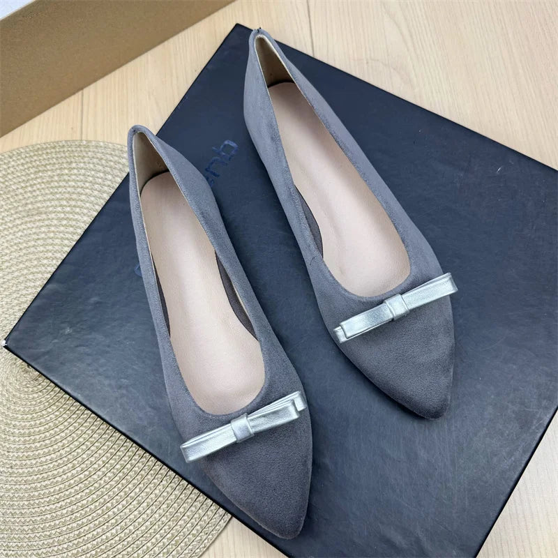 Flat Shoes for Women Spring and Summer 2025 New Butterfly Bow Pointed Toe Ballet Shoes Shallow Plus Size Women's Shoes 42 43 44 Zpaxo