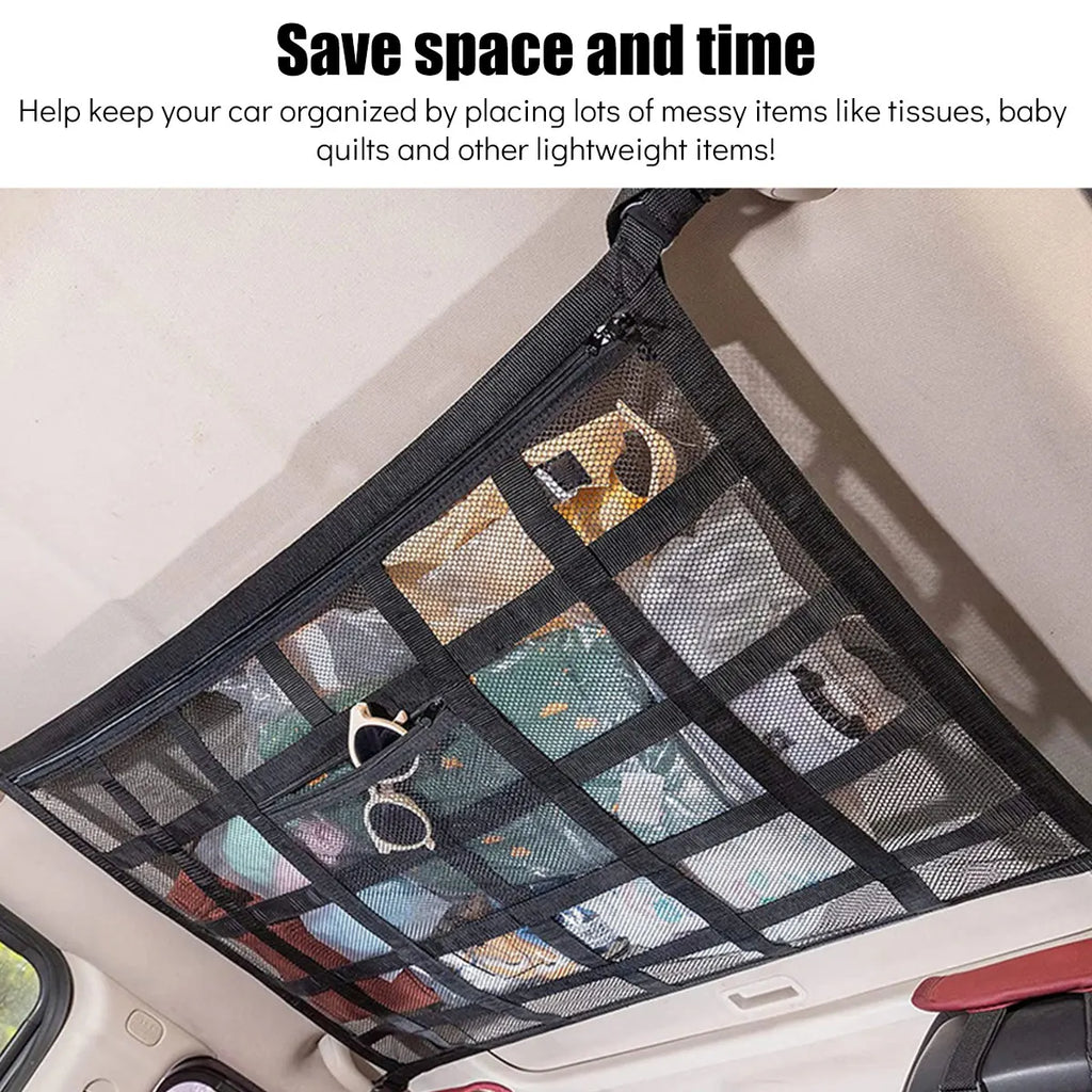 Car Strong Net Bag Load-Bearing Mesh Car Roof Storage Capacity Car Ceiling Auto Accessories Organizer Large Journey Space Saving Zpaxo