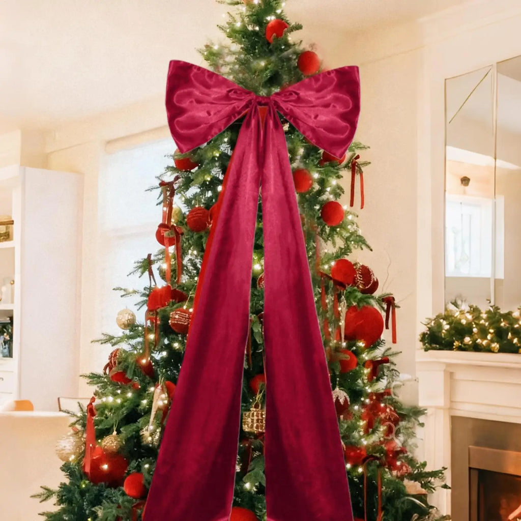 Red Bows Large Holiday Ornament Tie Christmas Velvet Kitchen Outdoor