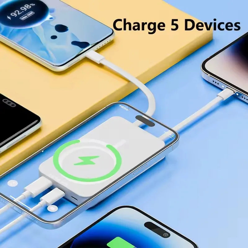 20000mAh Magnetic Power Bank for iPhone 15 14 13 22.5W 15W Fast Charging Wireless Powerbank With Cable Holder for Samsung Xiaomi Zpaxo