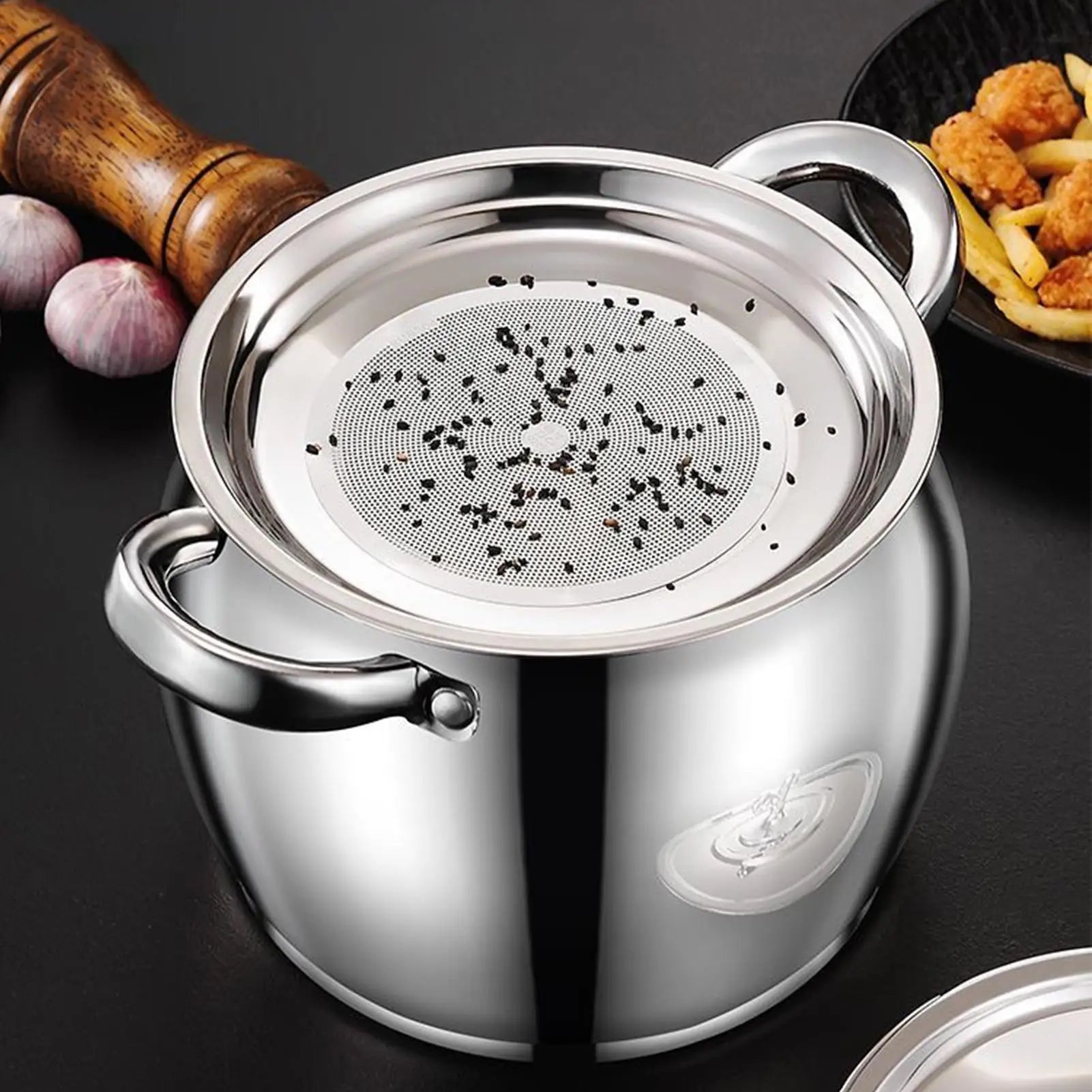 Stainless Steel Bacon Grease Container Fat Storage Canister Strainer