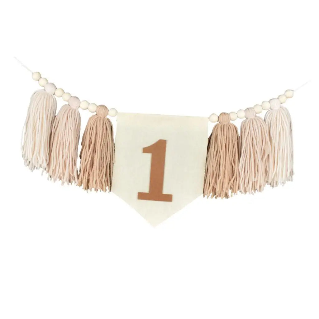 1ST Birthday High Chair Banner Birthday Baby Tassel Garland Photo Prop Boho Wood Zpaxo Brown