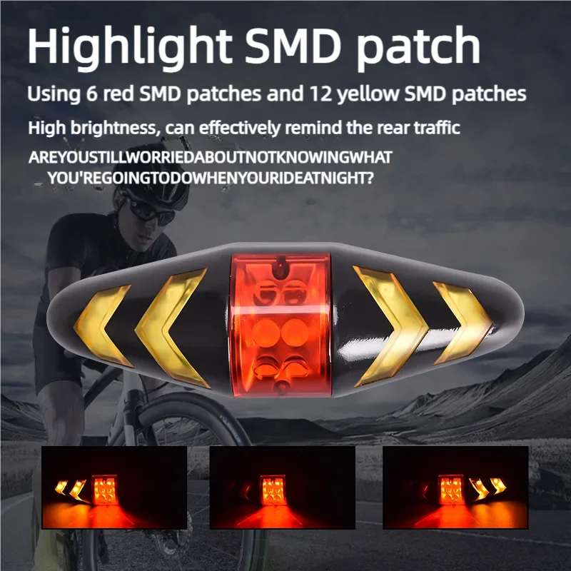 Bicycle Tail Light Mountain Bike USB Smart Charging Remote Steering Light Night Riding Warning Tail Light Cycling Outdoor Gear Zpaxo