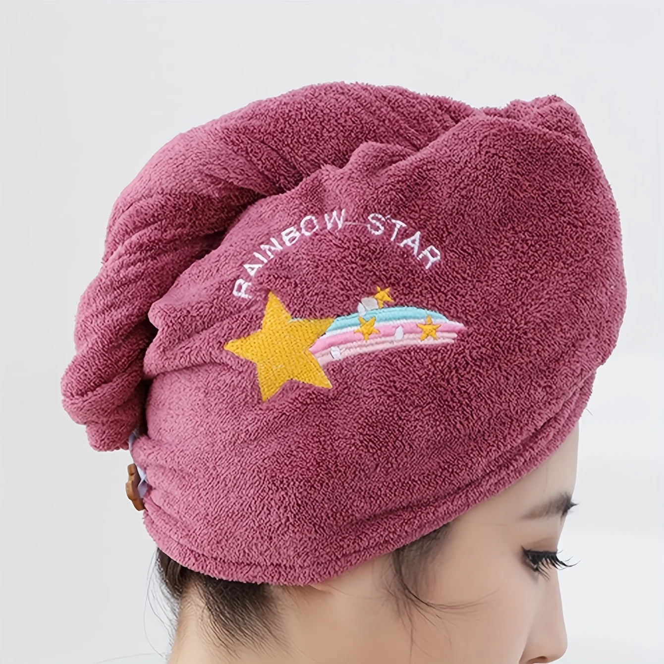 Knit Hair Towel Absorbent Quick-dry Wrap Soft Stylish Secure Button