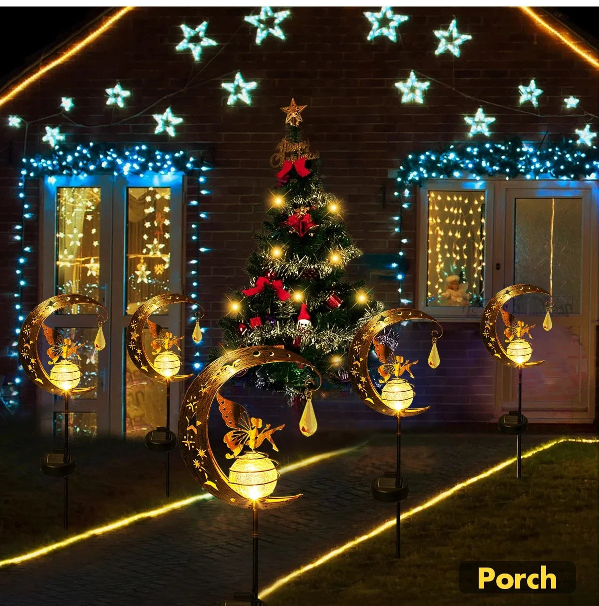 Solar Stake Lights Moon Fairy Garden Lamp Outdoor Crackle Glass Globe Zpaxo