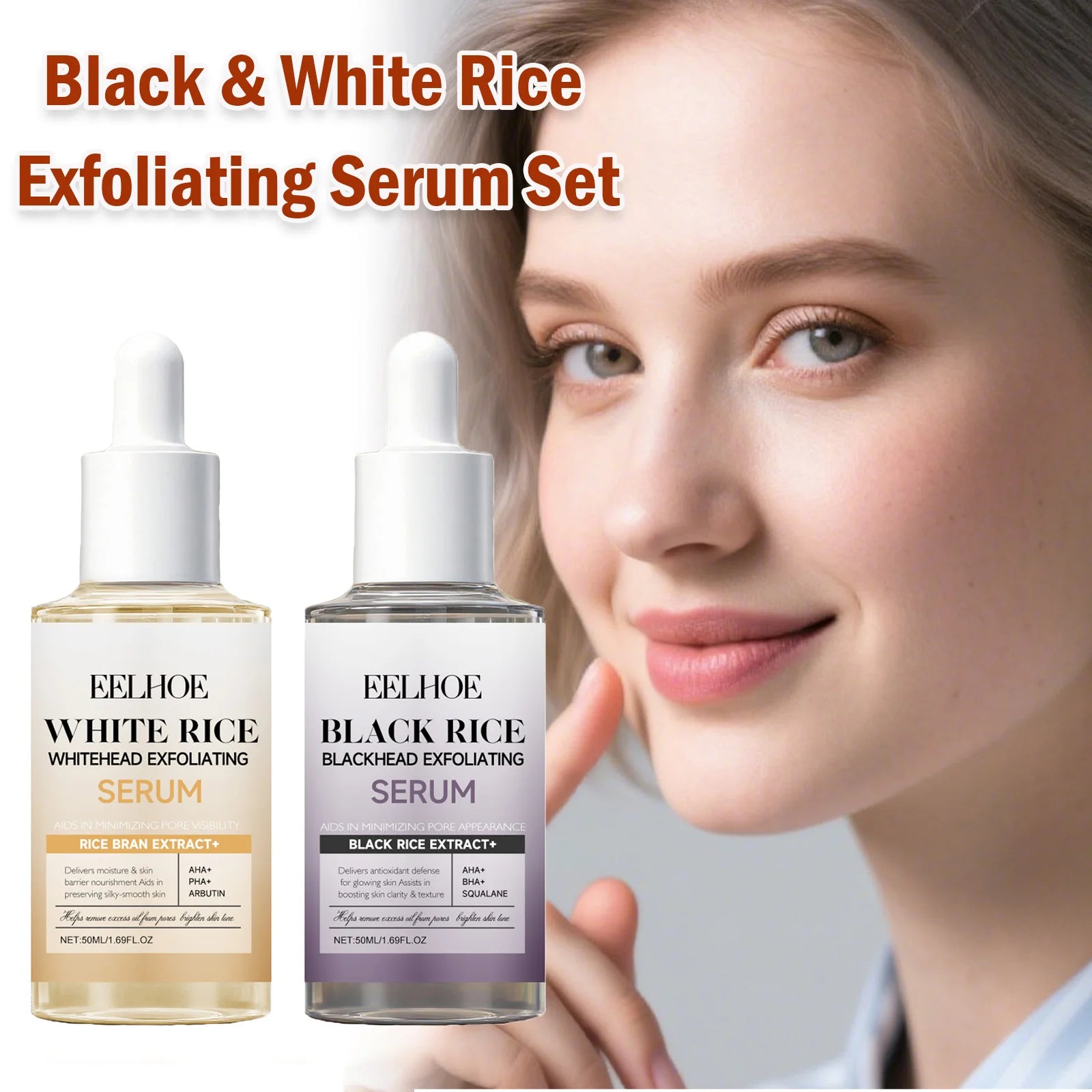 Black & White Rice Exfoliating Serum Set – BHA Niacinamide AHA Exfoliating Serum Set Zpaxo