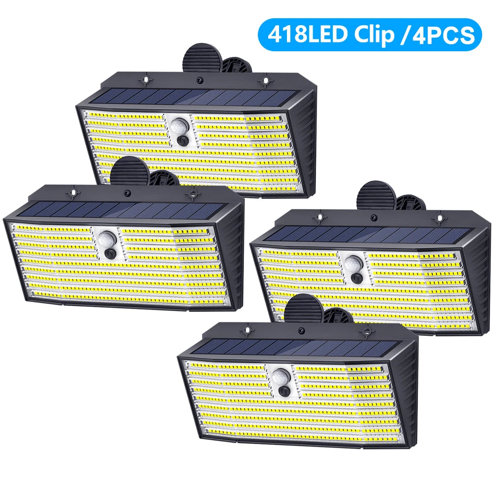 Clip on Solar Railing Light 418LED Solar Fence Light 3 Lighting Modes Outdoor Waterproof IP65 Wall Light For Yard Garden Camping Zpaxo 418LED 4PCS