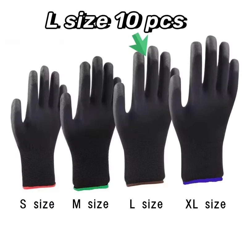 10pairs Safety Coating Work Gloves Hand Protect PU Nylon Antiskid Zpaxo Size L
