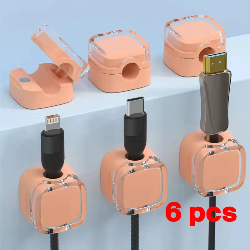 Universal Colorful Magnetic Cable Organizer Smooth Adjustable Cable Holder Under Desk Cable Management Wire Keeper Cable Clips Zpaxo 6PCS Orange