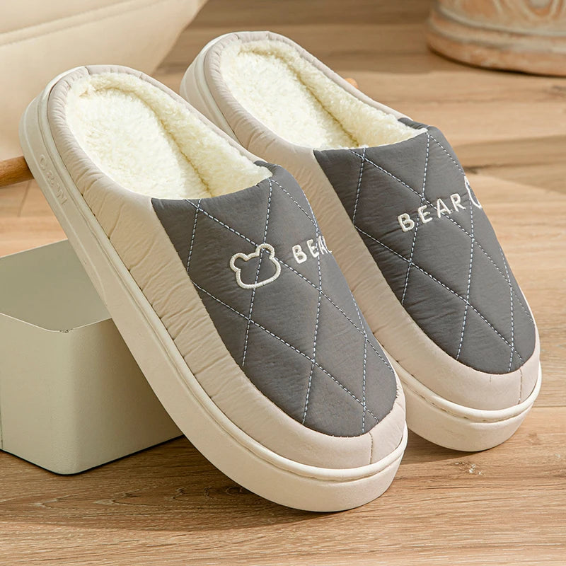 Winter Warm Fur Slippers Men Women Couples House Non Slip Soft Shoes Zpaxo gray 40-41