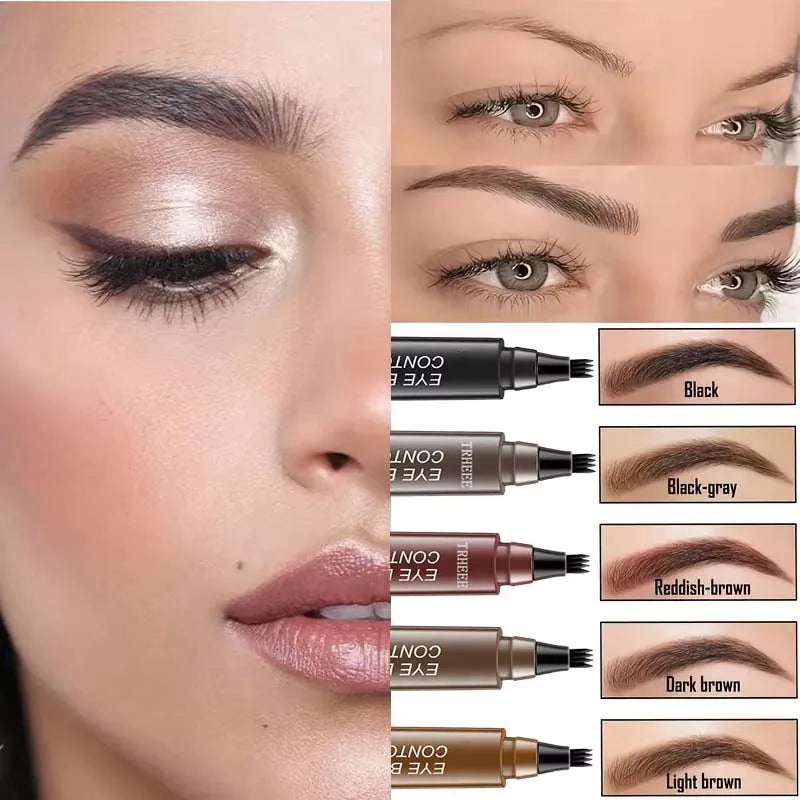 5 Colors Waterproof Eyebrow Pen 4 Splitted Head Long Lasting Smudge Proof Eyebrows Tattoo Pencil Liquid Black Eyebrow Makeup Pen Zpaxo