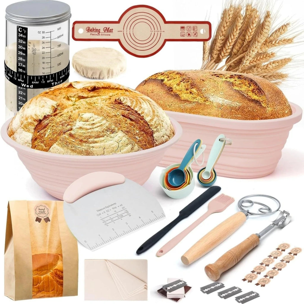 Yeast Starter Kit Proofing Basket Set Round Fermentation Basket Scraper Baking Mixer, cutter, beater, French bread utensils Zpaxo