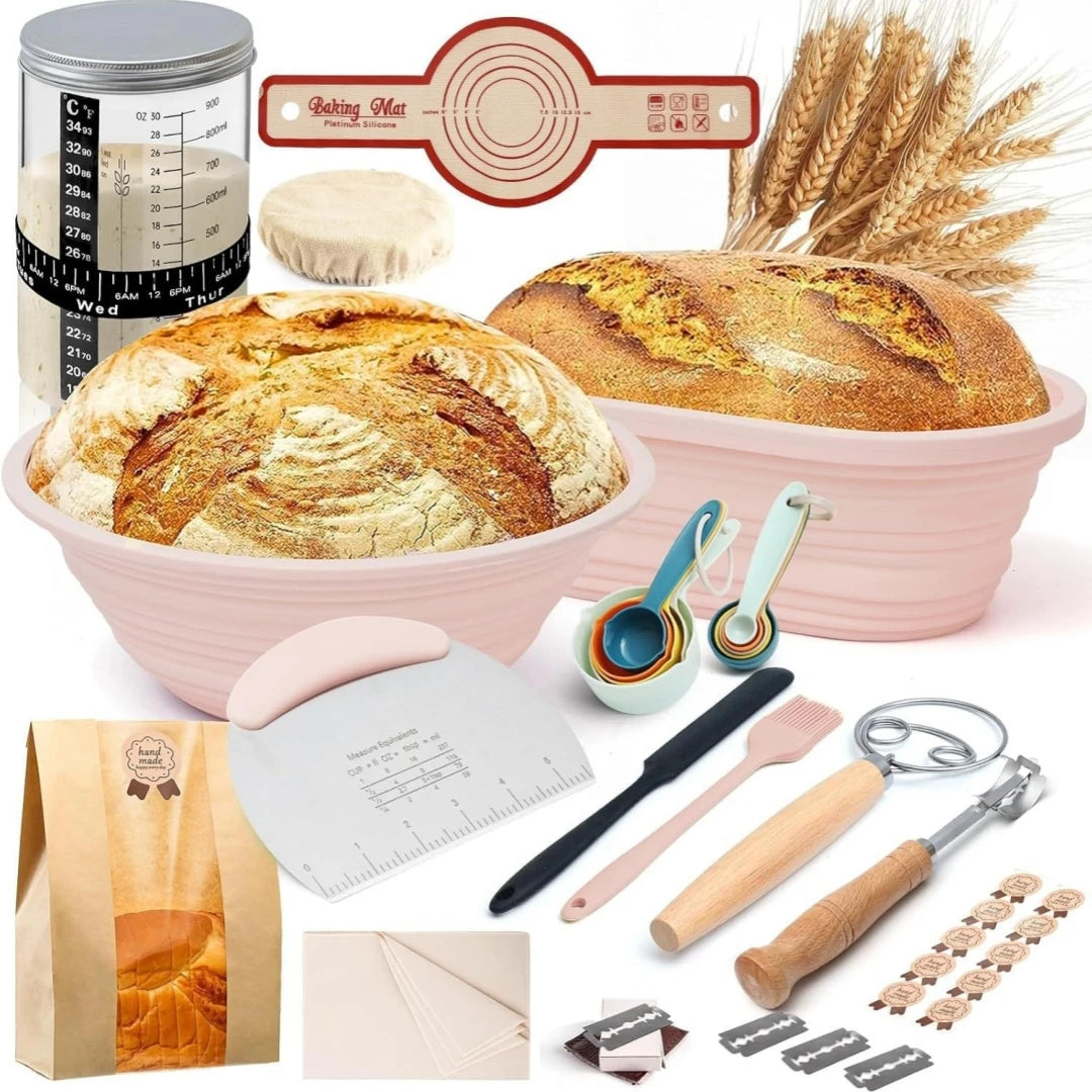 Yeast Starter Kit Proofing Basket Set Round Fermentation Basket Scraper Baking Mixer, cutter, beater, French bread utensils Zpaxo