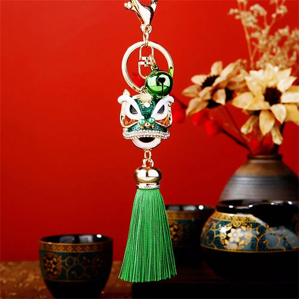 Bag Accessory Chinese Style Lion Dance Keychain Crystal Animal Fortune Lion Lion Wake Keychain Enamel Tassel Women Bags Holder Zpaxo