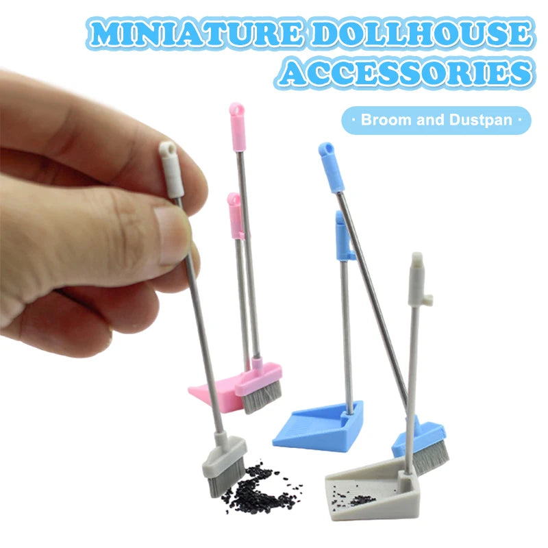 1 Set 1:12 Dollhouse Miniature Broom Dustpan Kit Doll Home Cleaning Tools Decor Toy Micro Life Scene Decoration Props Zpaxo