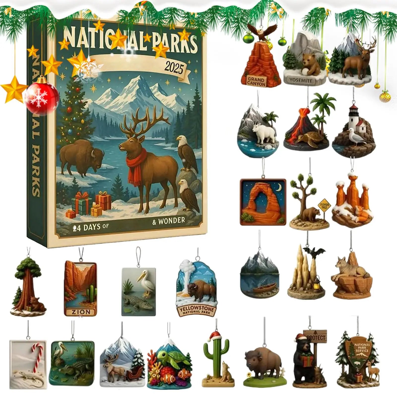 Christmas Countdown Calendar 24 Days National Parks Acrylic Ornaments