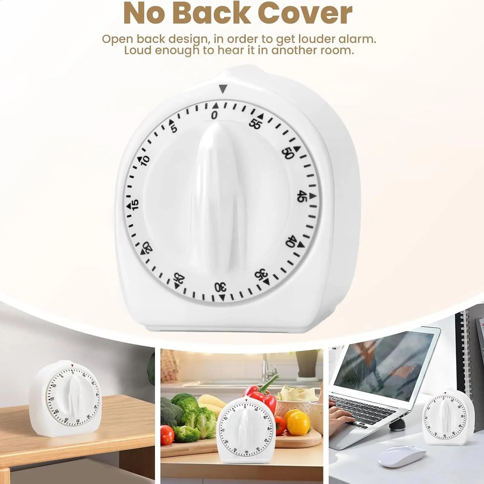 Cooking Timer Elderly 60-Min Wind Up Kitchen Loud Alarm Visual Baking
