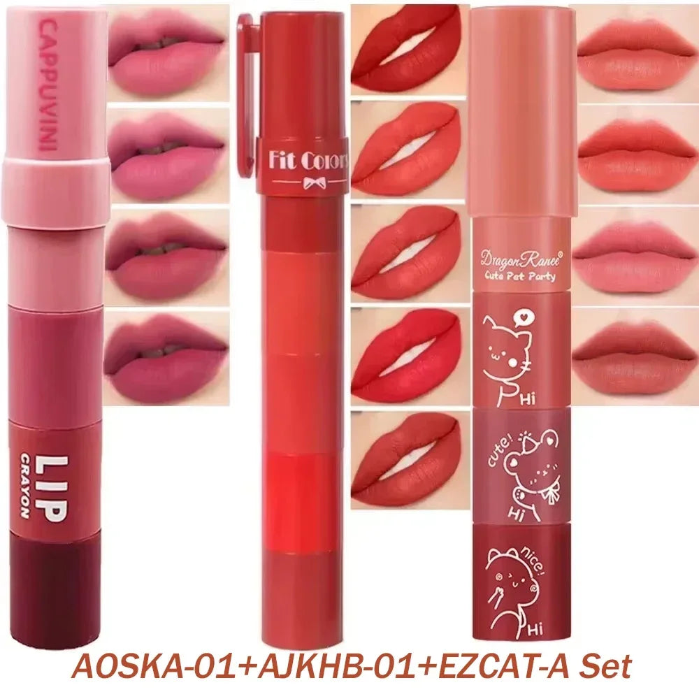1 Cute Matte Lipstick Crayon Combo Purple Lip Tint Velvet Sexy Zpaxo 3Pcs Set A