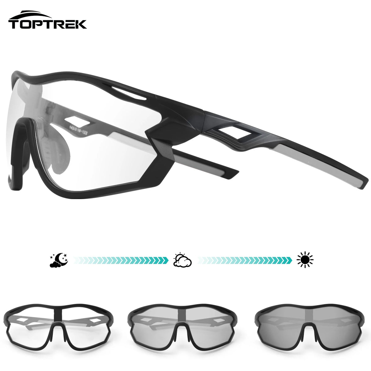 Toptrek Polarized Photochromic Cycling Sunglasses UV400 Sports Glasses Men Women Windproof Eyewear for MTB Road Bike Outdoor MTB Zpaxo 01 Black color Gray