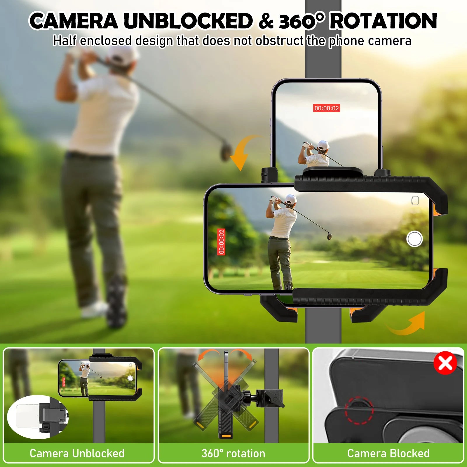 Golf Cart Phone Holder Tool Free Anti Shake Mount Universal Square Round Pole Handlebar Clamp for 4.5 to 7 Inch Screen GPS Zpaxo