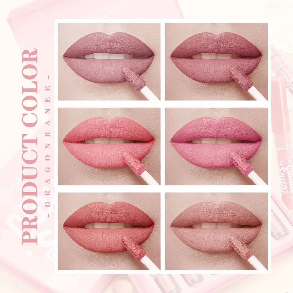 6-Piece Lip Gloss Set, Matte, Smooth, Silky, Long-Lasting, Non-Stick, Non-Fading, Brightening, Complexion-Enhancing, Matte Lipstick Set Zpaxo