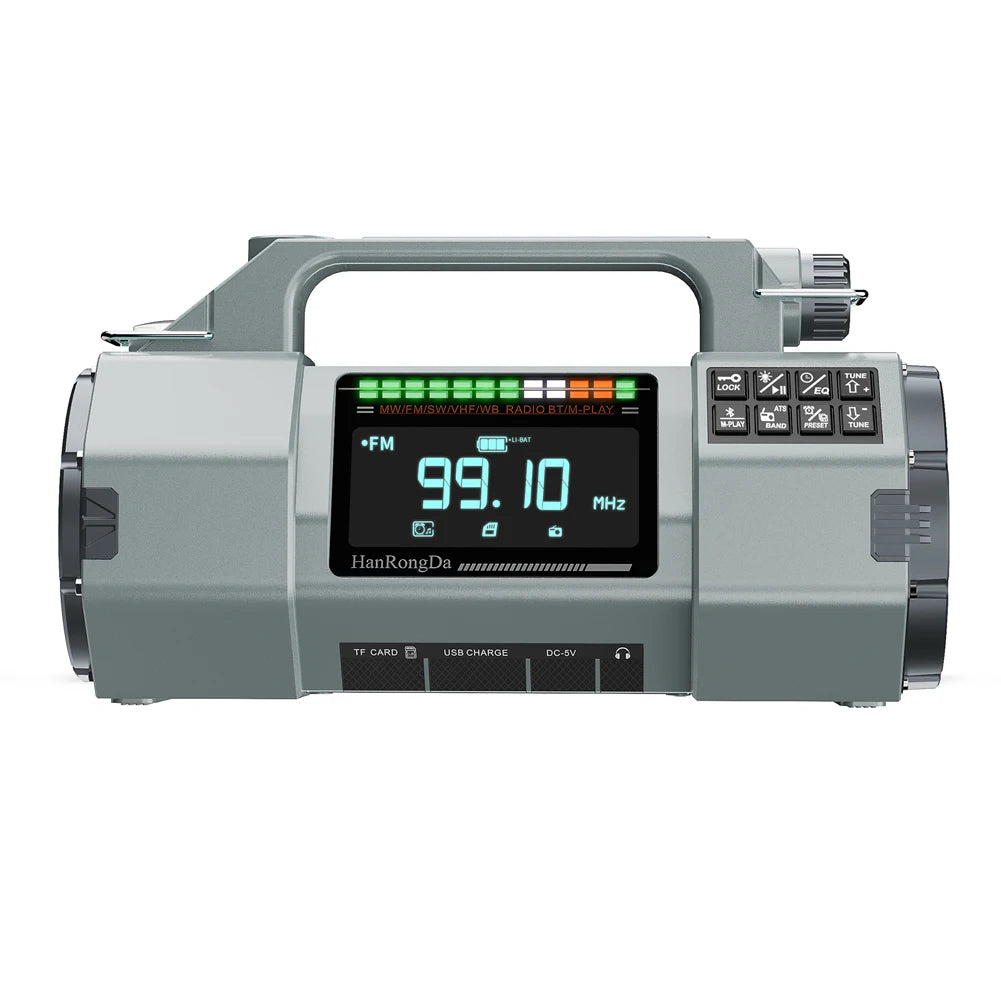 Emergency Hand Crank Radio SOS Alarm LED Flashlight BT Speaker Solar