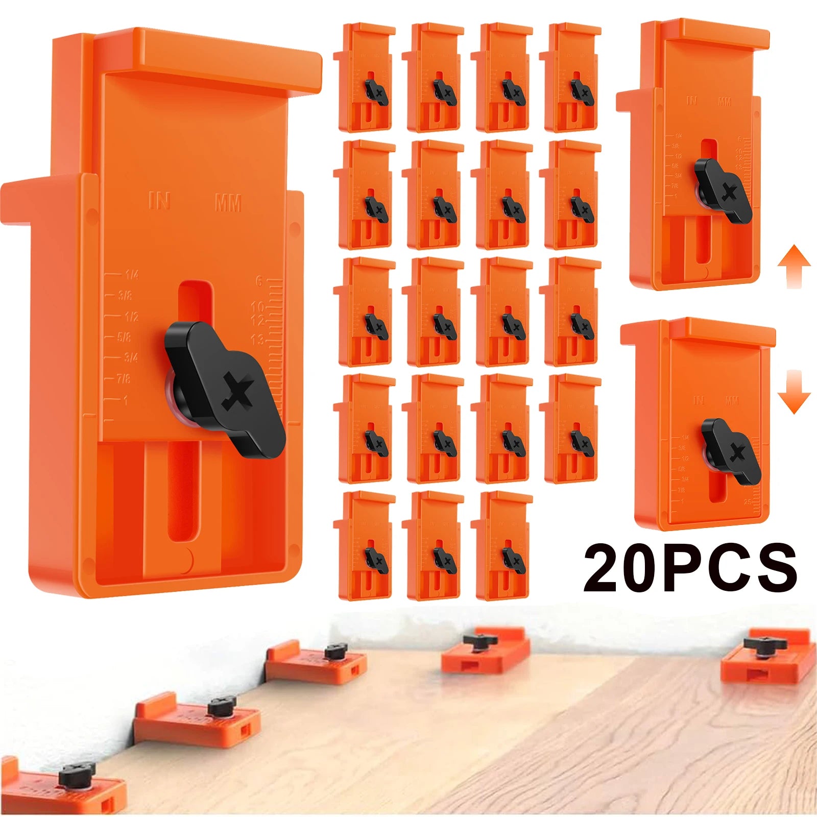 20pcs Flooring Spacers 1/4" to 1" (6-25mm) Adjustable Gap Stable Wide-Base Design Professional Laminate Wood & Vinyl Plank Floor Zpaxo