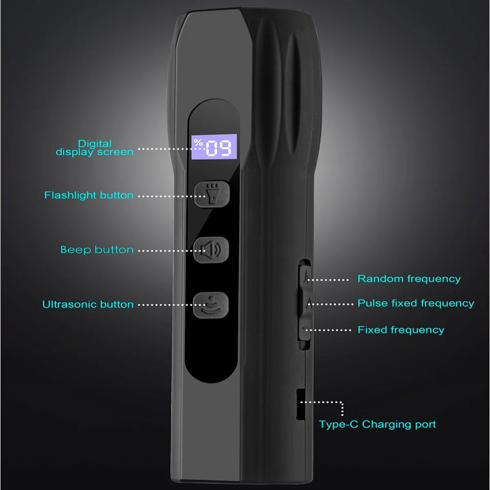 Portable Handheld Strong Ultrasonic Dog Repeller LED Flashlight