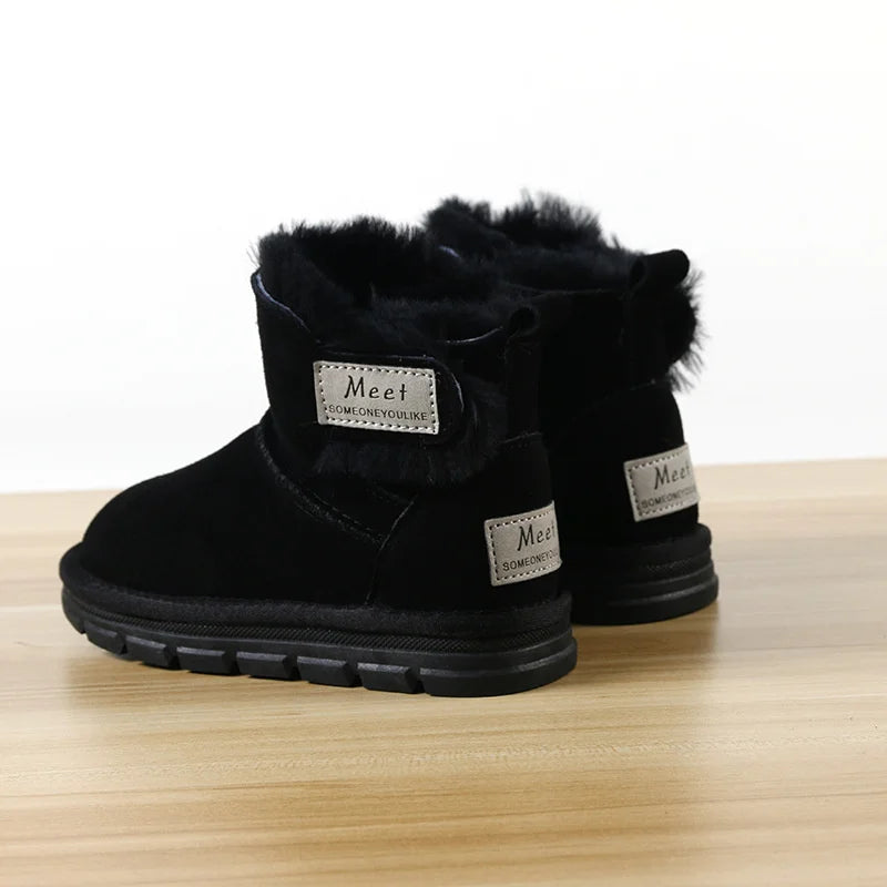 Cowhide Children's Winter Snow Boots Warm Suede Kids Cotton-padded Zpaxo black 26(insole 16.5cm) China Mainland