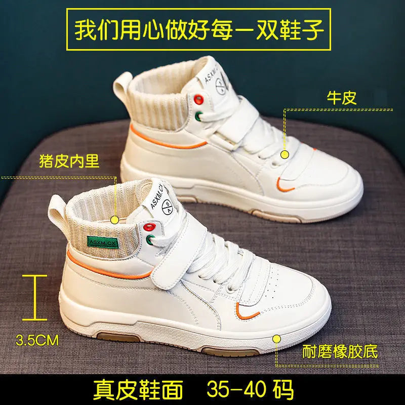 Knitted Cuff Sneakers Women Hook Loop Strap Lace Up Design Orange Zpaxo