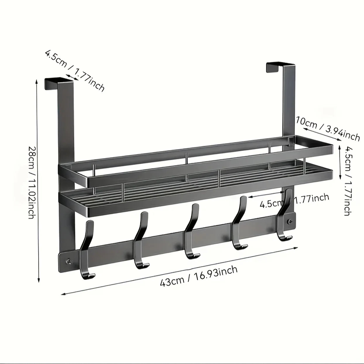Over-the-Door Metal Storage Rack & Hook Organizer – No Drill Door Storage Rack Zpaxo