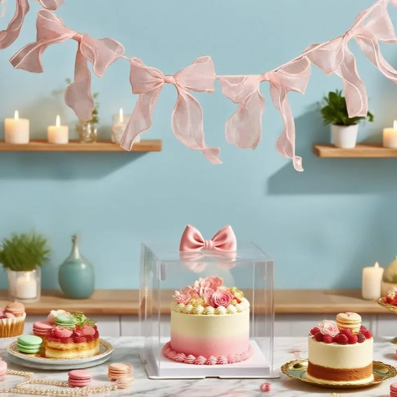 Pink Bow Garland Hanging Bunting Banner Girls Princess Birthday Party