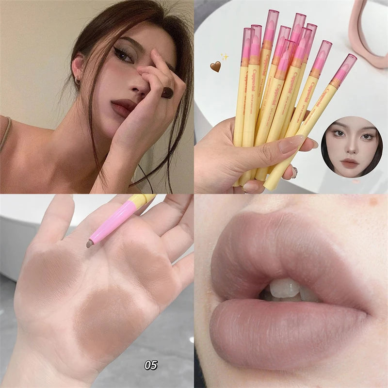 5Color Lip Liner Pen Matte Lipstick Pen Silver Longlasting Lip Contouring Non-stick Cup Lipliner Pencil with Brush Korean Makeup Zpaxo 05